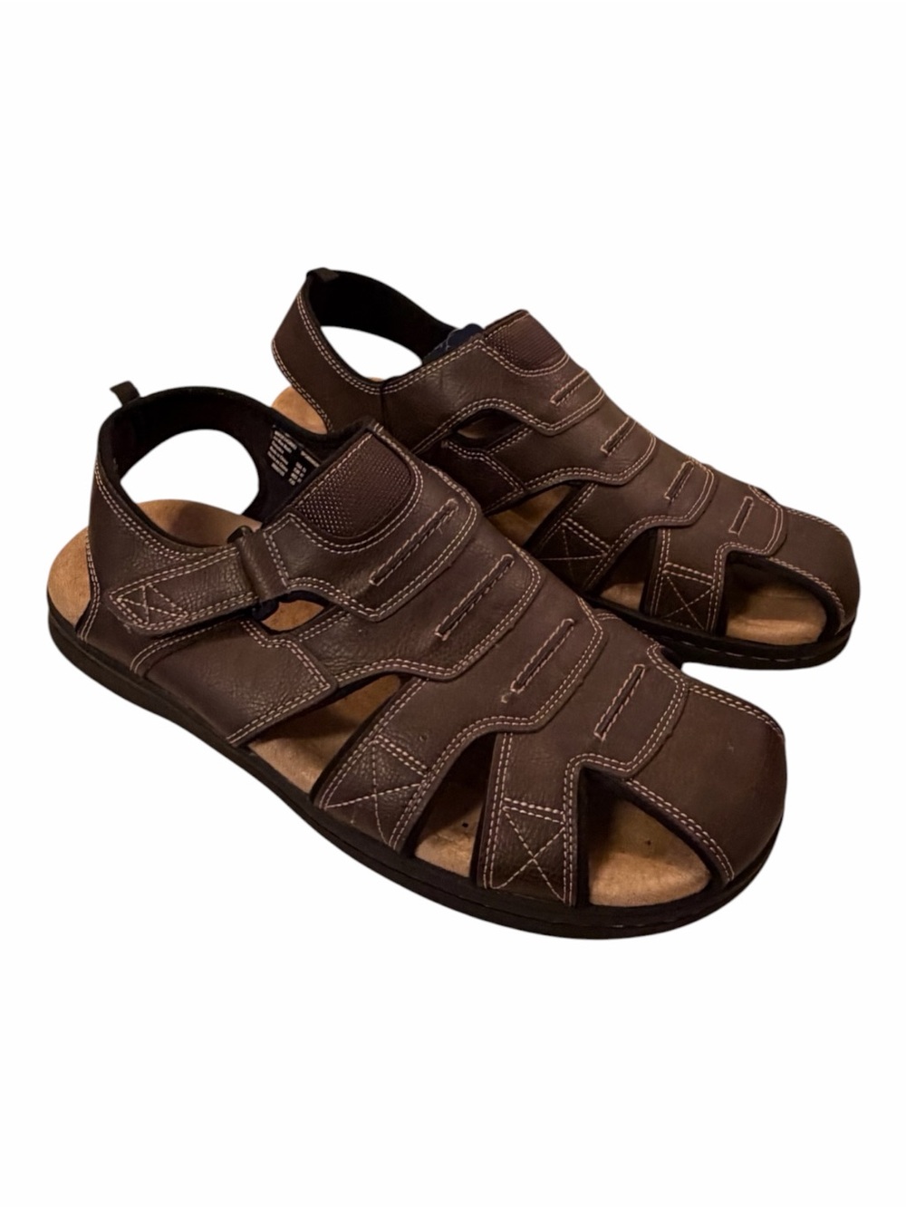 George Mens Brown Faux Leather Closed Toe Fisherman Sandals Sz 13 Memory Foam